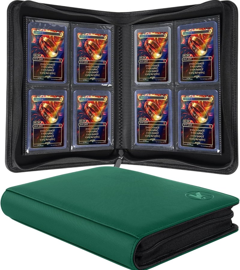 KUOOKING Toploader Binder, Holds 128+ Toploaders, 4 Pocket Top Loader Card Storage Case, Double-Sided Pockets for trading card in 3 x 4'' Toploaders（Green） - Image 1